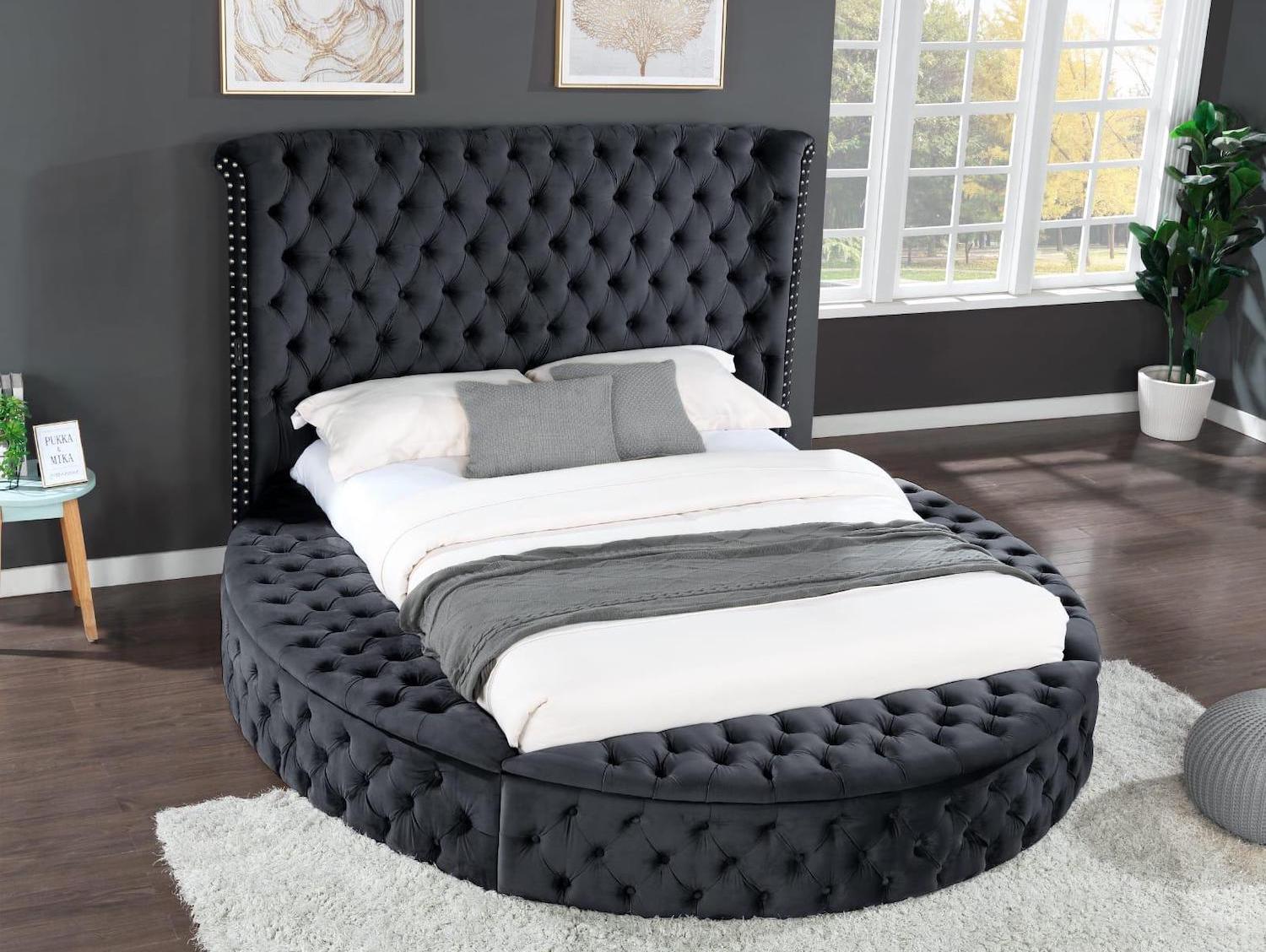 Hazel Black Queen Upholstered Bed