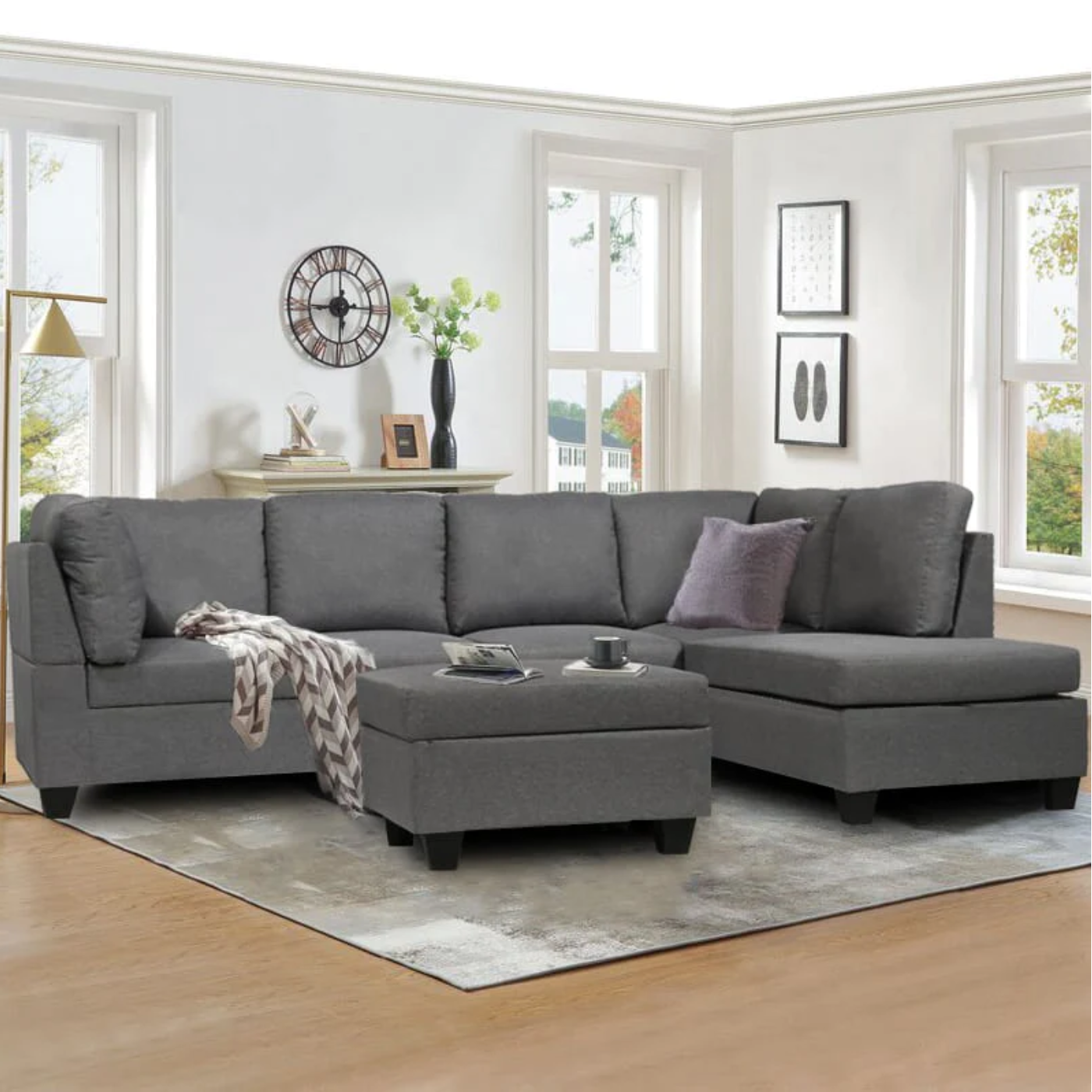 Julia Grey Fabric Reversible Sectional