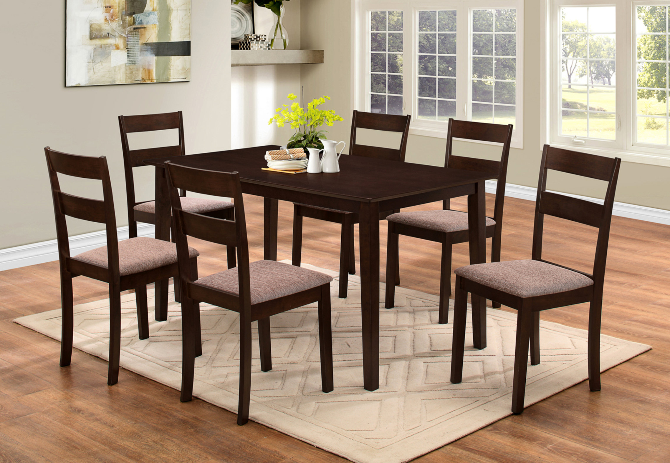 Solid Wood Dining Table Set 7-PCs